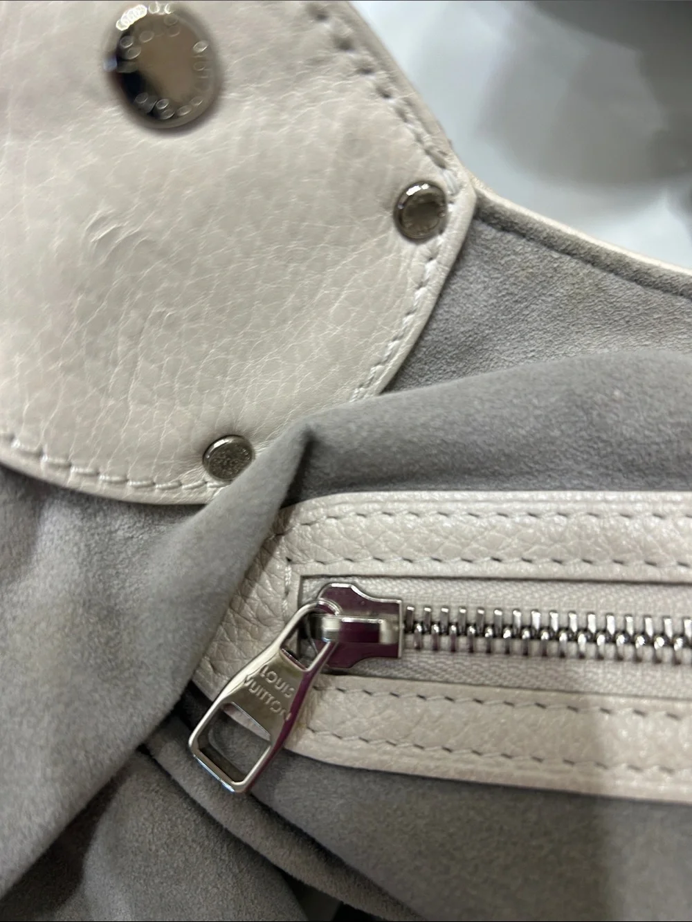 Louis Vuitton Perforated Cream Leather Shoulder Bag with Silver Hardware